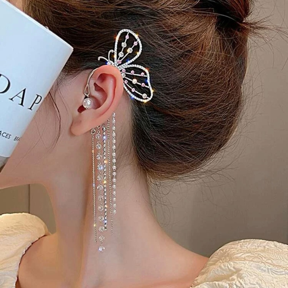 1PC Rhinestone Butterfly Ear Climber